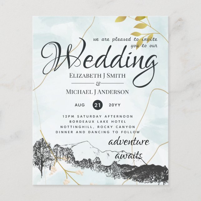 Lowest Budget Rustic Mountains Wedding Invite Flyer (Front)