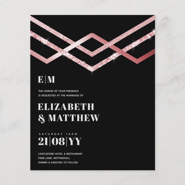 Lowest Budget Wedding FLYER Invite Glam Deco Chic (Front)
