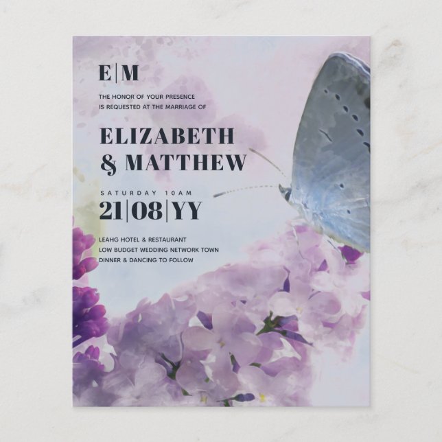 Lowest Budget Wedding FLYERS Lilac Butterfly (Front)