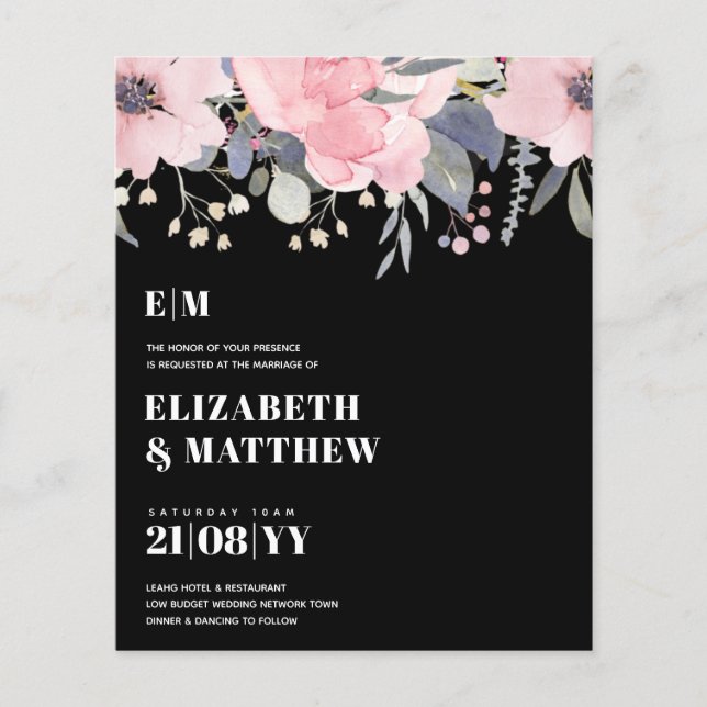 Lowest Budget Wedding FLYERS Pink Flowers Girly (Front)