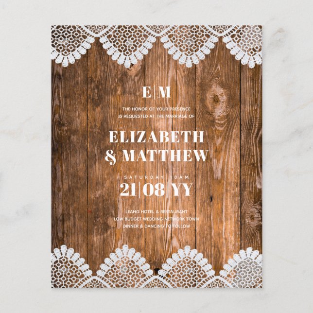 Lowest Budget Wedding FLYERS Rustic Lace (Front)