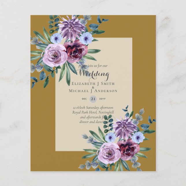 LOWEST BUDGET Wedding Invitations Plum Floral Flyer (Front)