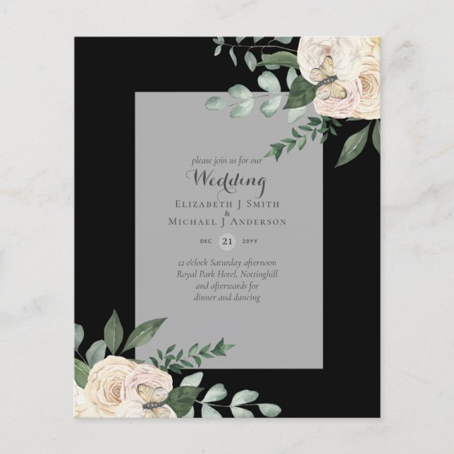 LOWEST BUDGET White Roses Wedding Invitations Flyer (Front)