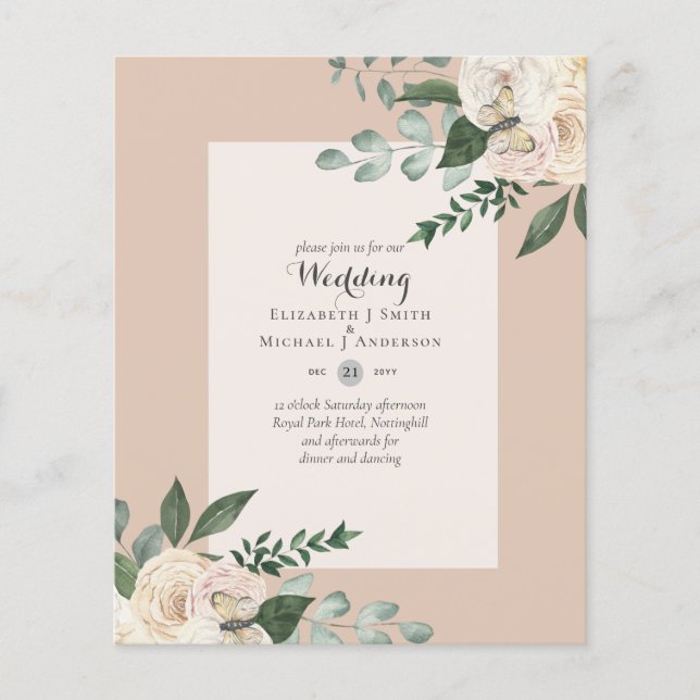 LOWEST BUDGET White Roses Wedding Invitations Flyer (Front)