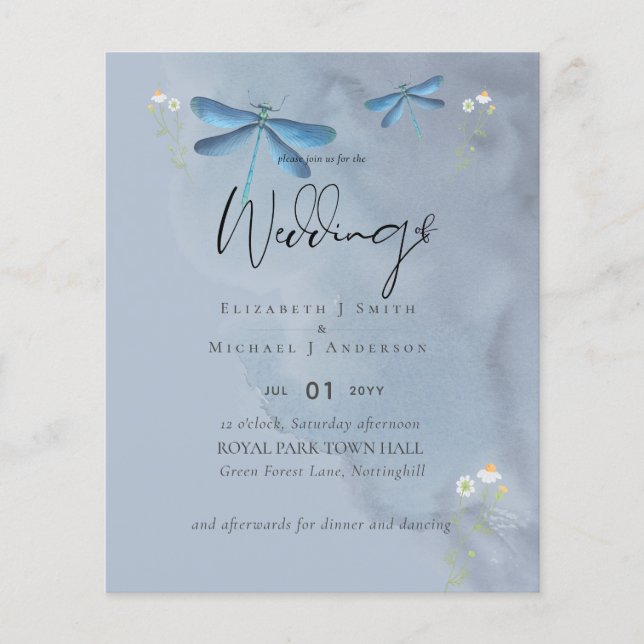 LOWEST PRICED Dragon Flies Dusty Blue Wedding Flyer (Front)