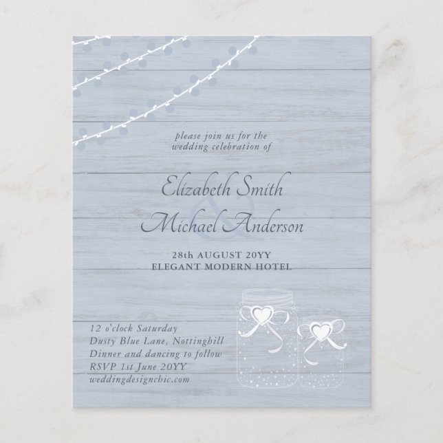  LOWEST PRICED Dusty Blue Rustic Mason Jar Wedding Flyer (Front)