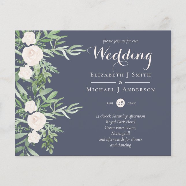 LOWEST PRICED Magnolia Dusty Blue Flower Wedding Flyer (Front)