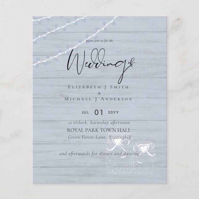 LOWEST PRICED Mason Jars Dusty Blue Wedding Flyer (Front)