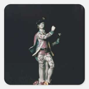 Lowestoft figure of a boy playing a triangle square sticker