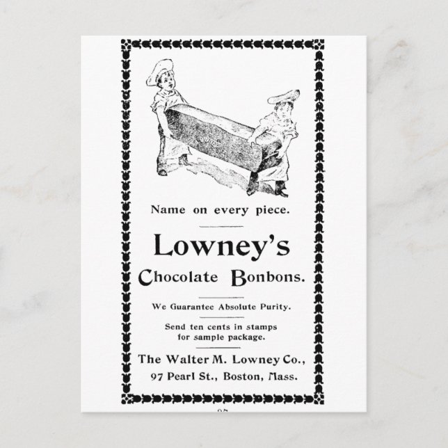 Lowney's Chocolate Bonbons Postcard (Front)