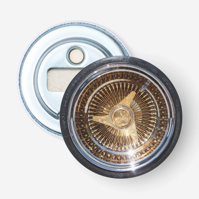 Lowrider Gold Wire Wheels Low Rider Rims Tires Bottle Opener (Front)