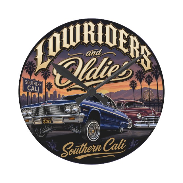 Lowriders and oldies round clock (Lowriders and oldies round clock)