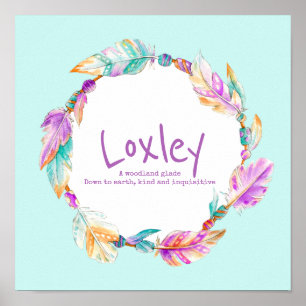 Loxley feather beads wreath name meaning poster