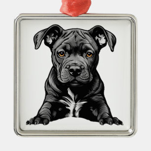 Loyal Black Pitbull Puppy Proud Dog Mum Dad Metal Tree Decoration