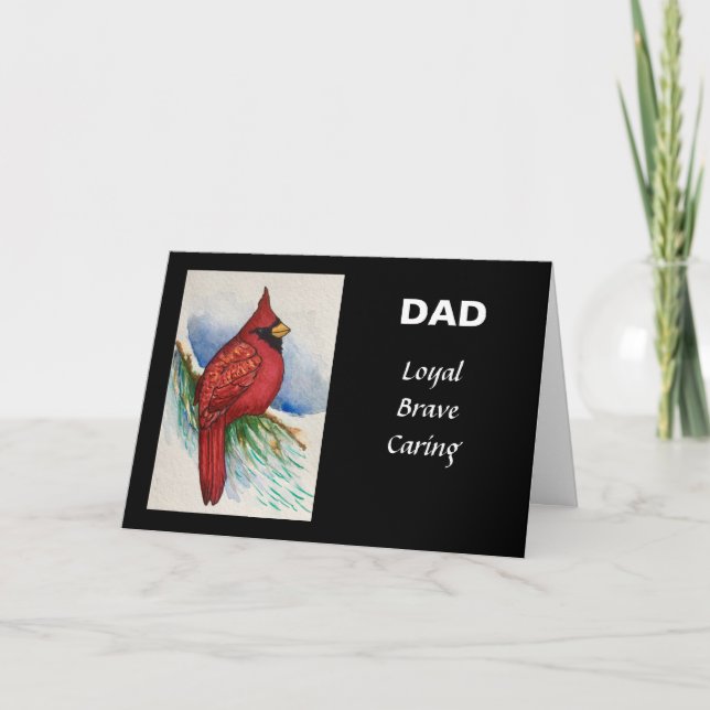 Loyal Brave Caring Dad Red Cardinal Watercolor Card (Front)