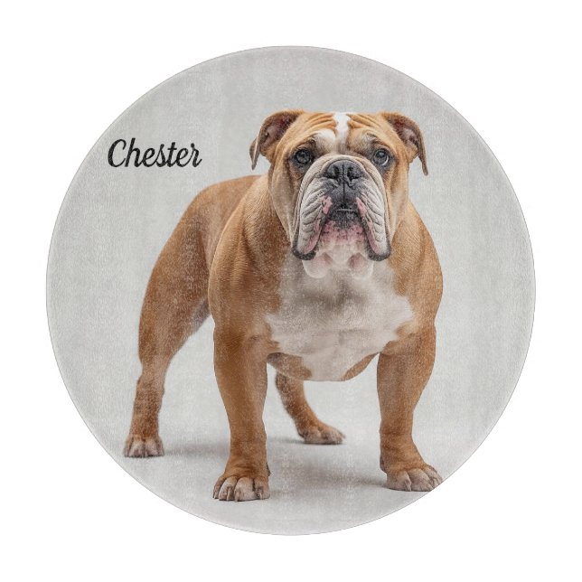 Loyal Bulldog Personalised Round Glass Cutting Boa Board (Front)