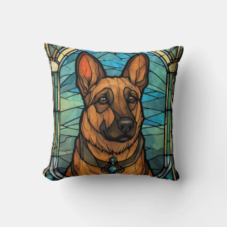 Loyal German Shepard Stained Glass Throw Pillow