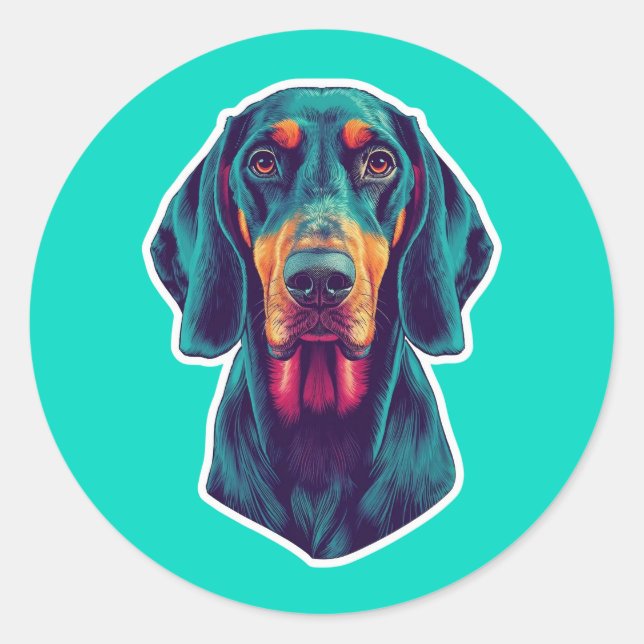 Loyal Glow – Vibrant Bluetick Coonhound Pop Art Classic Round Sticker (Front)