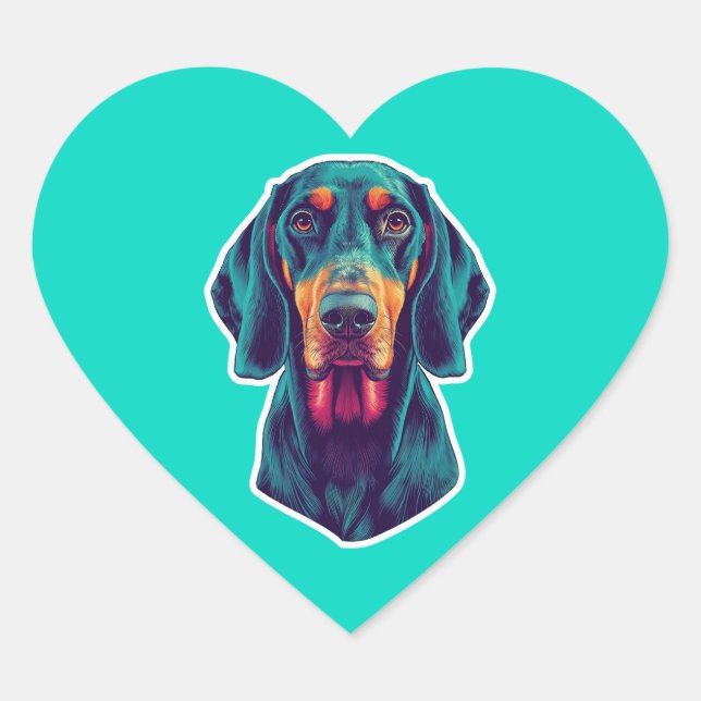 Loyal Glow – Vibrant Bluetick Coonhound Pop Art Heart Sticker (Front)