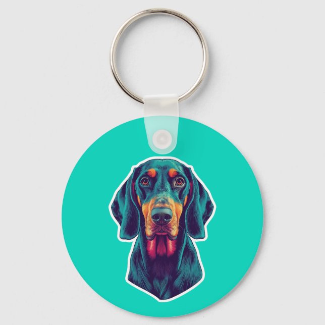 Loyal Glow – Vibrant Bluetick Coonhound Pop Art Key Ring (Front)