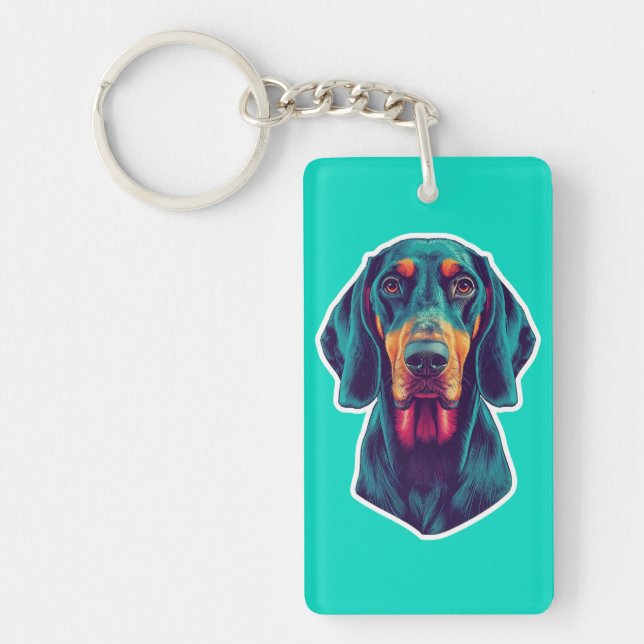 Loyal Glow – Vibrant Bluetick Coonhound Pop Art Key Ring (Front)