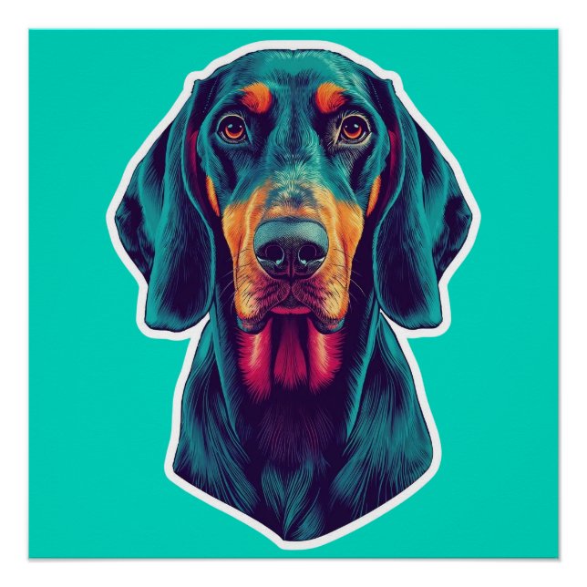 Loyal Glow – Vibrant Bluetick Coonhound Pop Art Poster (Front)