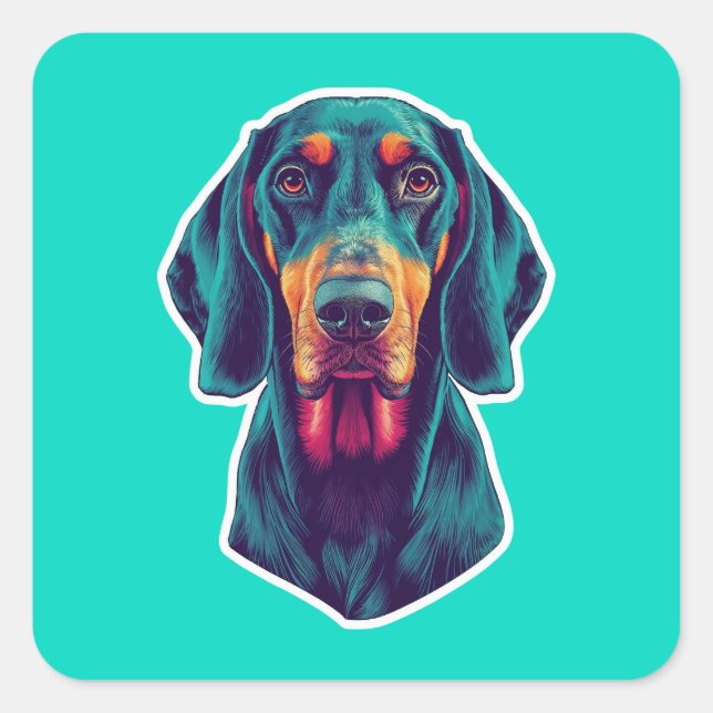 Loyal Glow – Vibrant Bluetick Coonhound Pop Art Square Sticker (Front)
