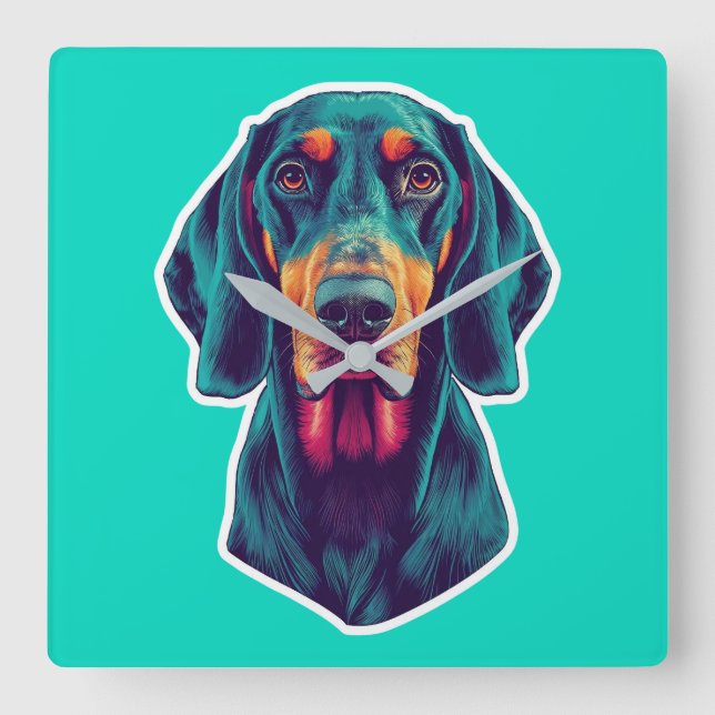 Loyal Glow – Vibrant Bluetick Coonhound Pop Art Square Wall Clock (Front)