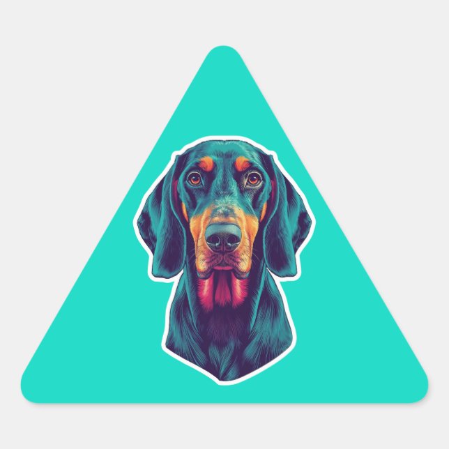 Loyal Glow – Vibrant Bluetick Coonhound Pop Art Triangle Sticker (Front)