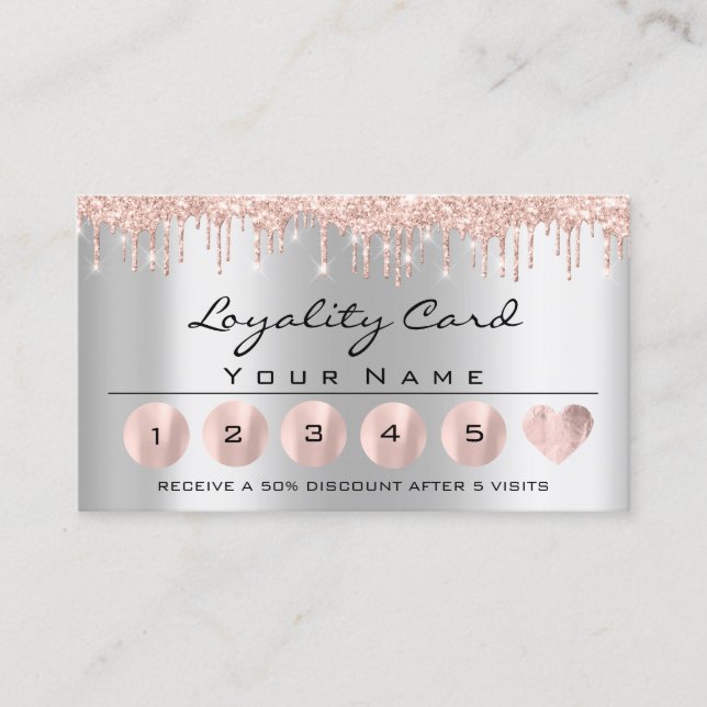 Loyaliy 6 Aesthetician Rose Drips Grey Heart Lash Business Card (Front)