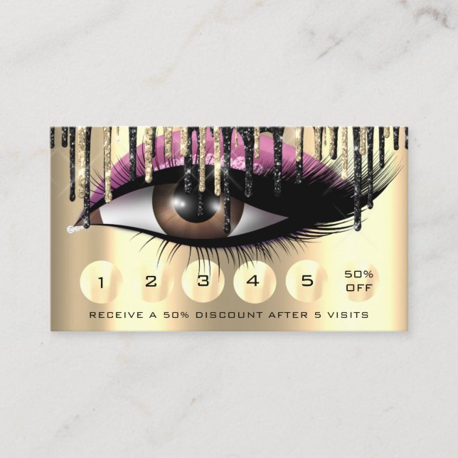 Loyalty  6 Makeup Makeup Eyelash Gold Pink Drips Business Card (Front)