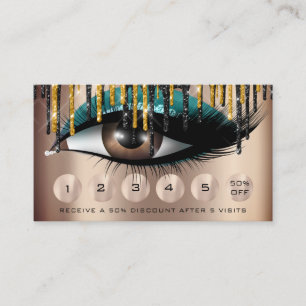 Loyalty 6 Makeup Makeup Eyelash Gold Teal Drips Business Card