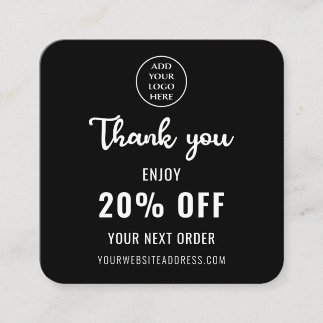 Loyalty Black White Elegant QR Code Business Logo Discount Card (Front)