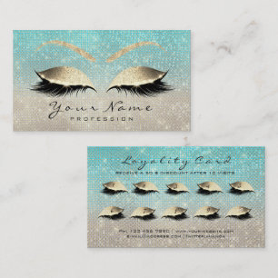 Loyalty Card 10 Makeup Lashes Extension Blue Gold