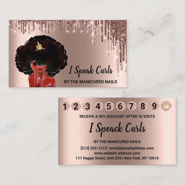  Loyalty Card 10 Punch Curly Hair Drips Burgundy (Front/Back)