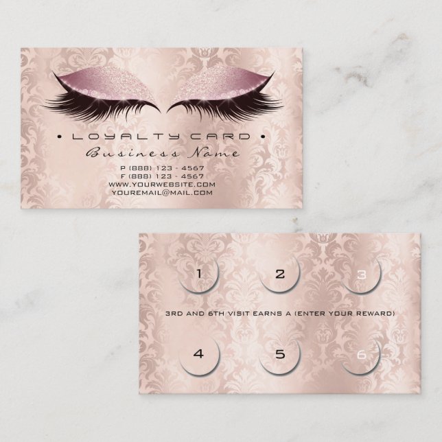 Loyalty Card 6 Beauty Damask Lashe Studio SPA Pink (Front/Back)