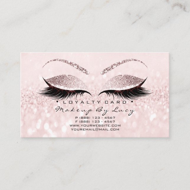 Loyalty Card 6 Beauty Salon Lashes Glitter Pink (Front)