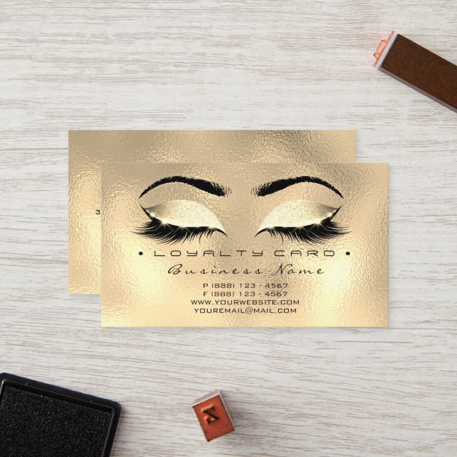 Loyalty Card 6 Beauty Salon Lashes Gold Browns Wax (Front/Back In Situ)