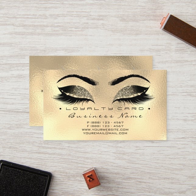 Loyalty Card 6 Beauty Salon Lashes Gold Wax Browns (Front/Back In Situ)