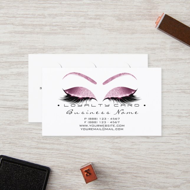 Loyalty Card 6 Beauty Salon Lashes Pink White Waxi (Front/Back In Situ)