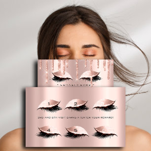 Loyalty Card 6 Beauty Salon Lashes Rose Gold Drips