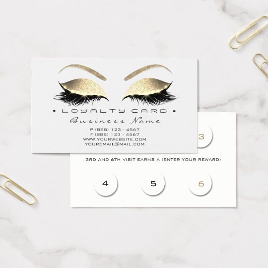 Loyalty Card 6 Beauty Salon Lashes White Glam Gold