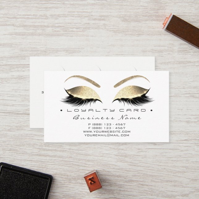 Loyalty Card 6 Beauty Salon Lashes White Glam Gold (Front/Back In Situ)