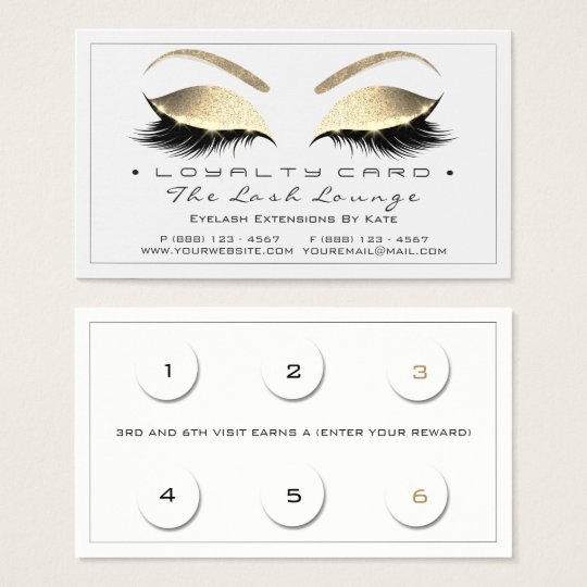 Loyalty Card 6 Beauty Salon Lashes White Gold Blac