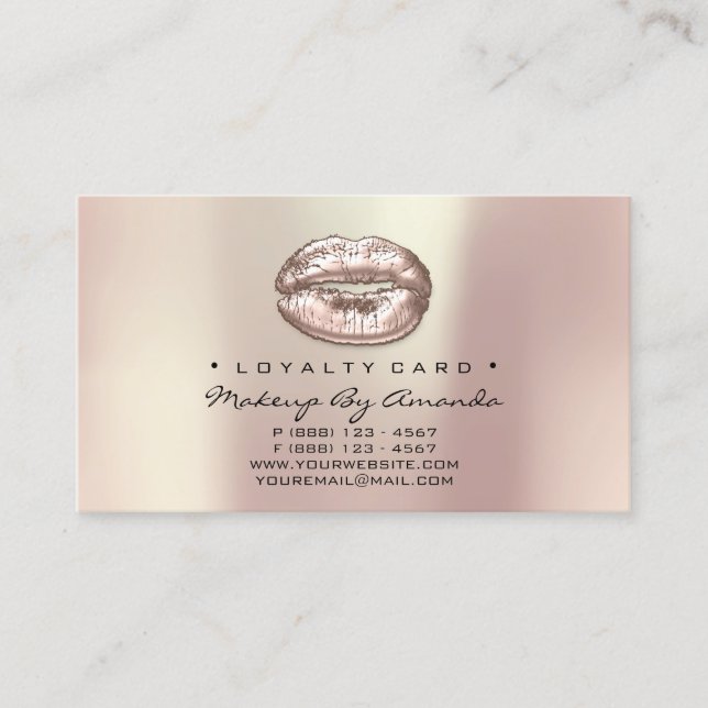 Loyalty Card 6 Beauty Salon Lips Gold Makeup Pearl (Front)