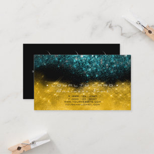 Loyalty Card 6 Beauty Salon Teal Blue Gold Glitter