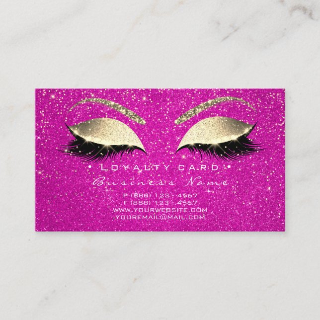 Loyalty Card 6 Lashes Gold Hot Pink Crown Confetti (Front)