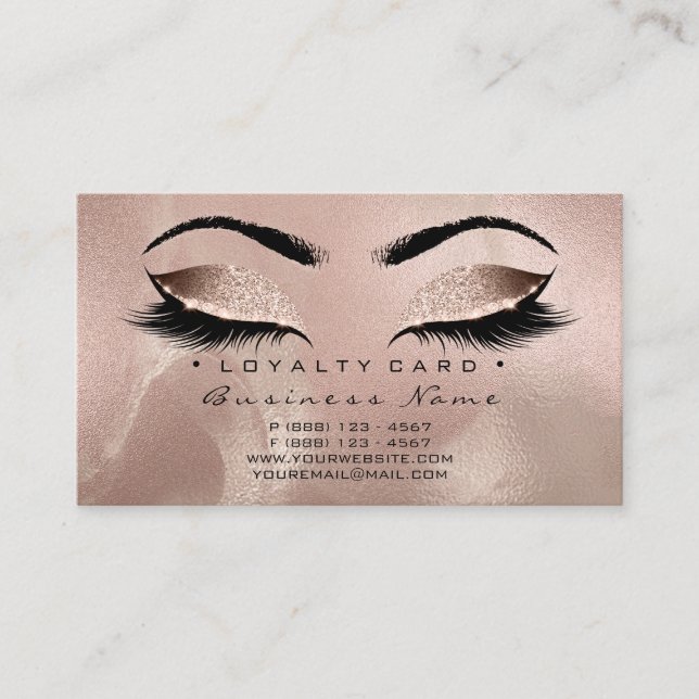 Loyalty Card 6 Lashes Skin Rose Gold Crown Glitter (Front)