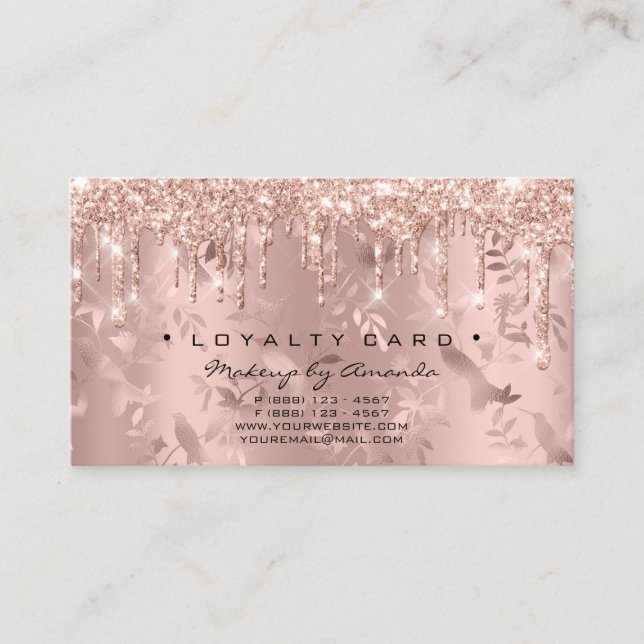 Loyalty Card 6 Punch Floral Glitte Heart Rose Drip (Front)