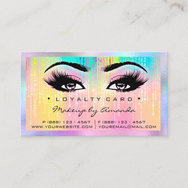 Loyalty Card 6 Punch Makeup Artist Heart Rainbow (Front)